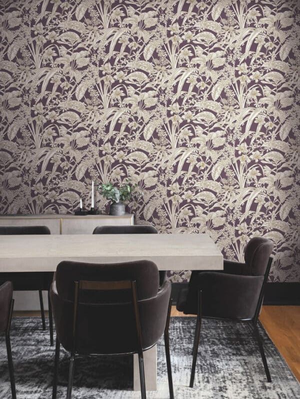 Papel pintado de estampado floral en color beige Orchid Conservatory Toile RT7883