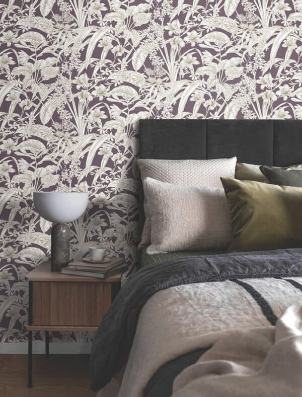 Papel pintado de estampado floral en color beige Orchid Conservatory Toile RT7883