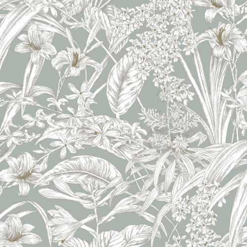 Papel pintado de estampado floral en color gris Orchid Conservatory Toile RT7882