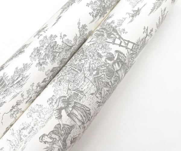 Papel pintado de Toile de Jouy en color gris Campagne Toile RT7940