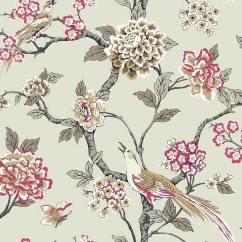 Papel pintado de estampado floral en color beige Bird Song Swan A00005