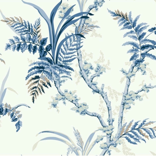 Papel pintado de ramas en color azul Wild Ferns Indigo A00022