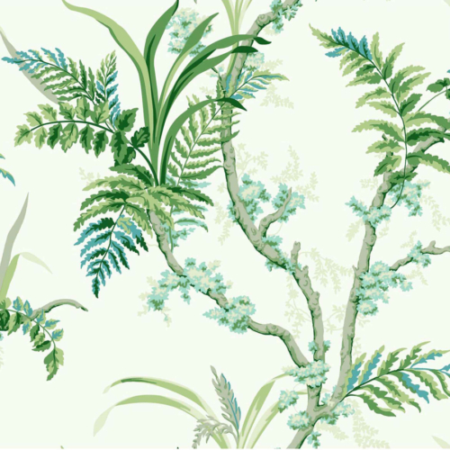 Papel pintado de ramas en color verde Wild Ferns Mint A00025