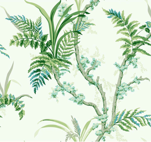 Papel pintado de ramas en color verde Wild Ferns Mint A00025