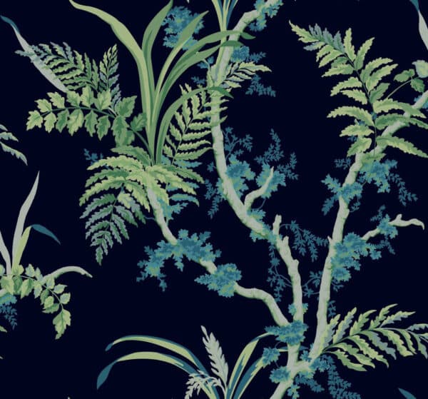 Papel pintado de ramas en color azul Wild Ferns Navy A00026