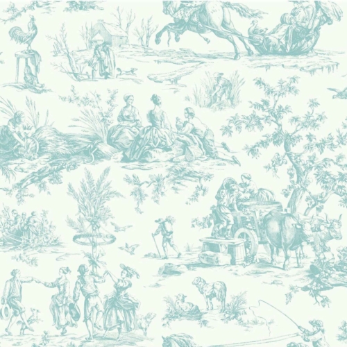 Papel pintado de Toile de Jouy en color azul Bucolic Toile Sky A00032