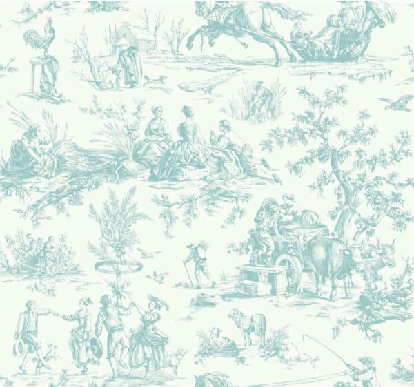 Papel pintado de Toile de Jouy en color azul Bucolic Toile Sky A00032