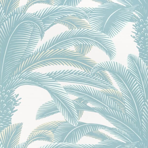 Papel pintado de hojas en color azul Queen Palm Spa Blue T13909