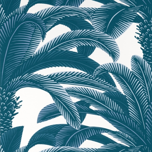 Papel pintado de hojas en color azul Queen Palm Navy T13910