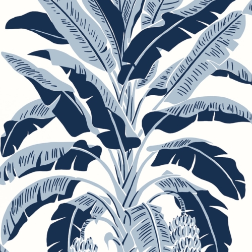 Papel pintado tropical en color azul Banana Tree Navy T13915