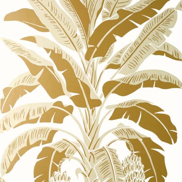 Papel pintado tropical en color dorado Banana Metallic Gold T13919