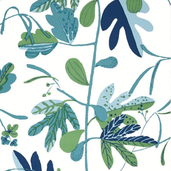 Papel pintado de hojas en color azul Matisse Leaf Green and Blue T16209