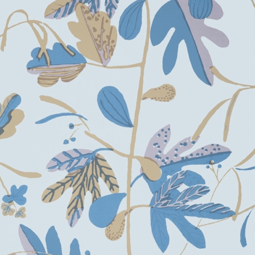 Papel pintado de hojas en color azul Matisse Leaf Lavender and Blue T16210