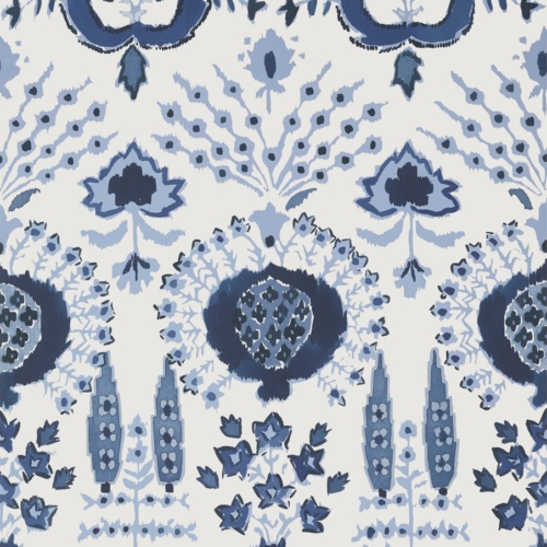 Papel pintado de estampado floral en color azul Mendoza Suzani Blue and White T16239