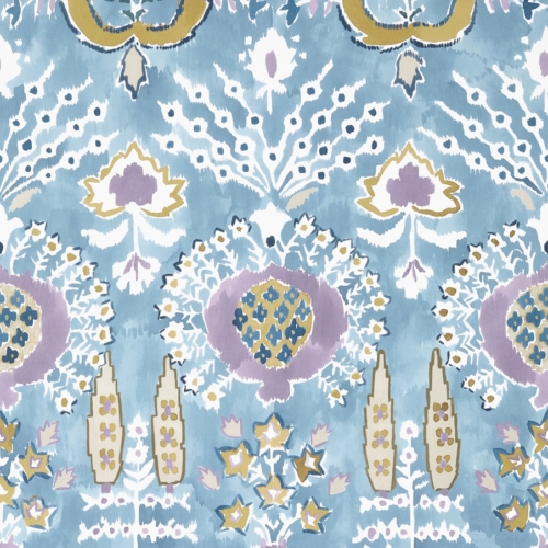 Papel pintado de estampado floral en color azul Mendoza Suzani French Blue and Lavender T16244