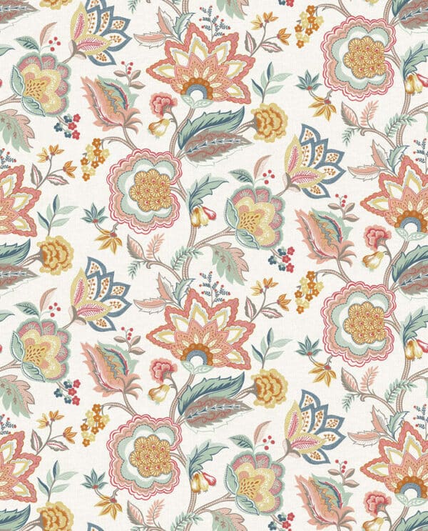 Papel pintado de estampado floral multicolor Samode Terracotta-Airforce W7905-01