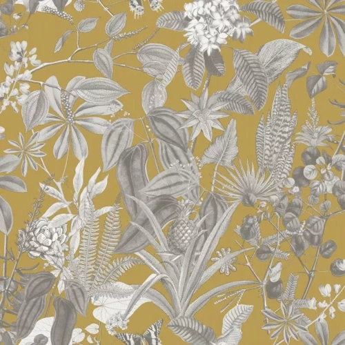 Papel pintado de estampado floral en color amarillo Origins 049-OGN