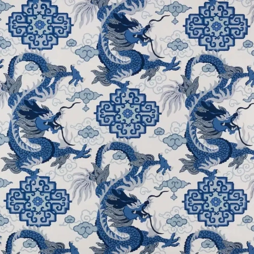 Tela diseño oriental en color azul Draco 03