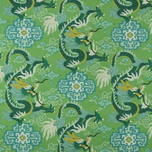 Tela diseño oriental en color verde Draco 01