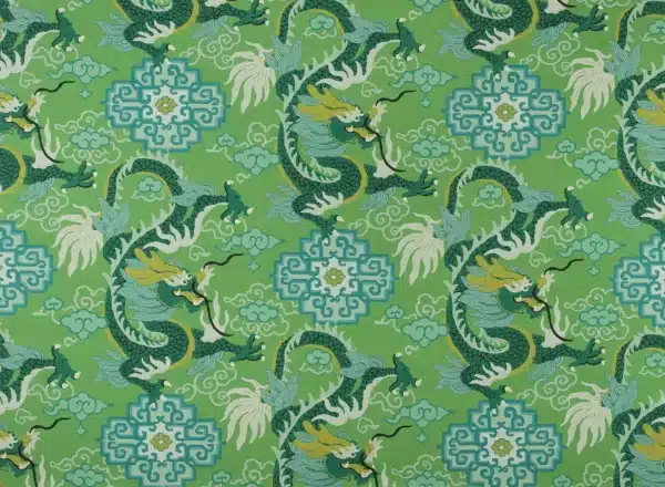 Tela diseño oriental en color verde Draco 01