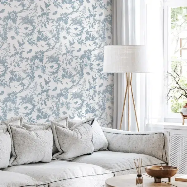 Papel pintado de Toile de Jouy en color azul Newlands Toile AT57834