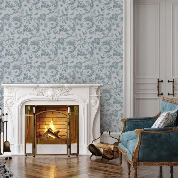 Papel pintado de Toile de Jouy en color azul Newlands Toile AT57834