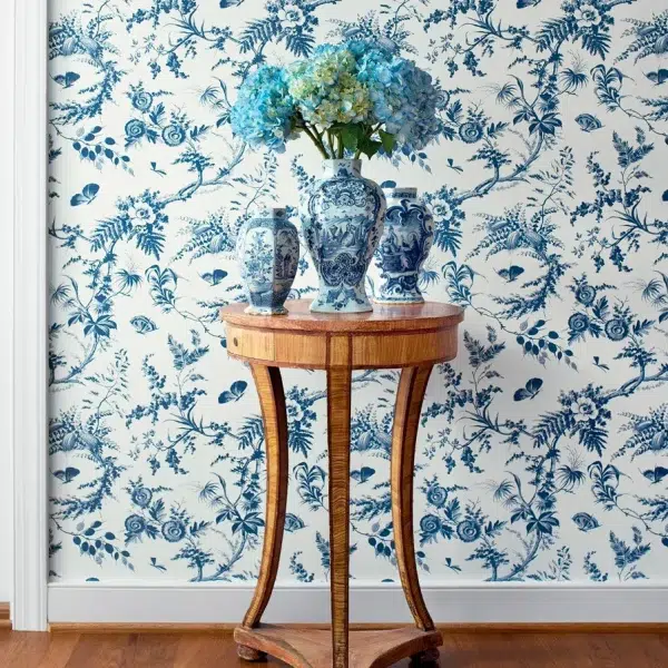 Papel pintado de Toile de Jouy en color azul Newlands Toile AT57834