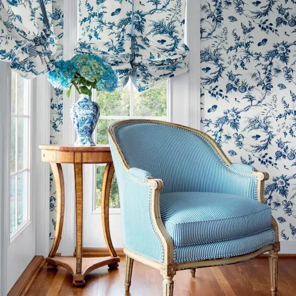 Papel pintado de Toile de Jouy en color azul Newlands Toile AT57834