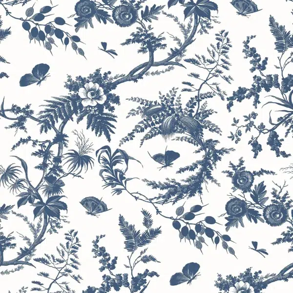 Papel pintado de Toile de Jouy en color azul Newlands Toile AT57837