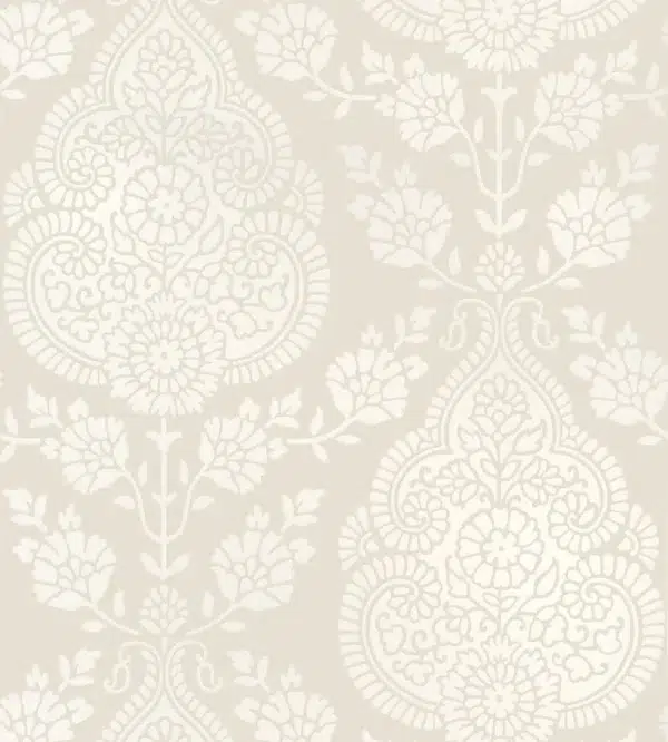 Papel pintado de Damasco en color beige Balmuccia Damask AT57864