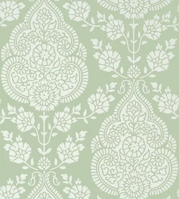 Papel pintado de Damasco en color verde Balmuccia Damask AT57867