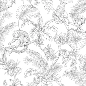 Papel pintado estampado floral en color negro Tropical Sketch Toile RT7841