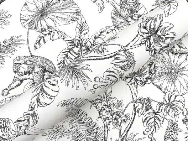 Papel pintado estampado floral en color negro Tropical Sketch Toile RT7841