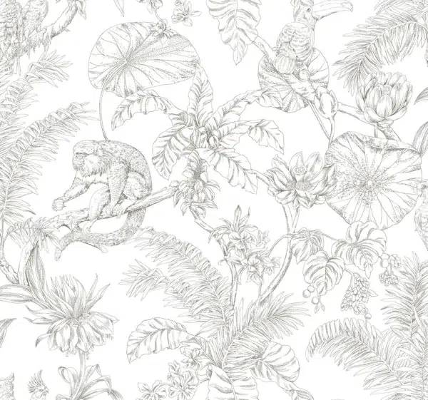 Papel pintado estampado floral en color marrón Tropical Sketch Toile RT7843