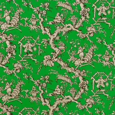 Papel pintado de Toile de Jouy en color verde Loulou P01