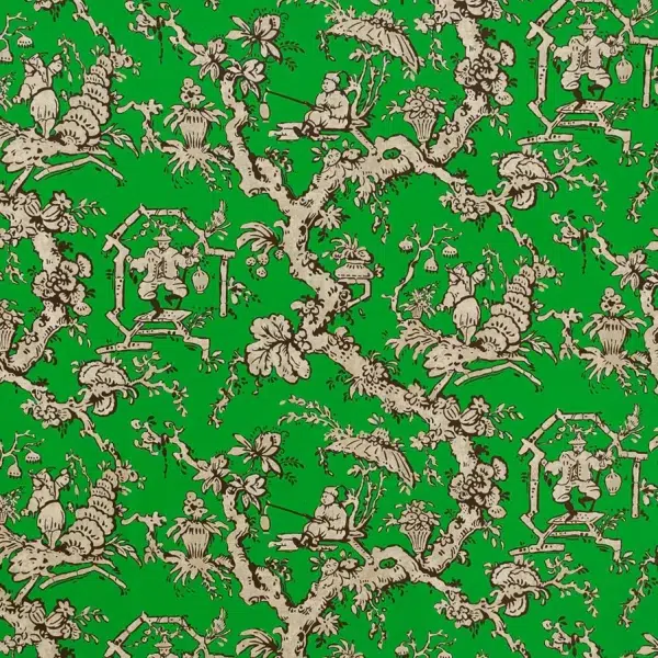 Papel pintado de Toile de Jouy en color verde Loulou P01