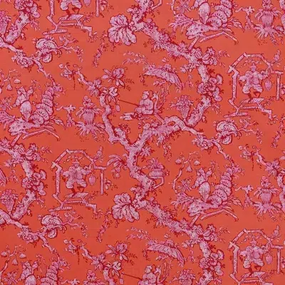 Papel pintado de Toile de Jouy en color rojo Loulou P02